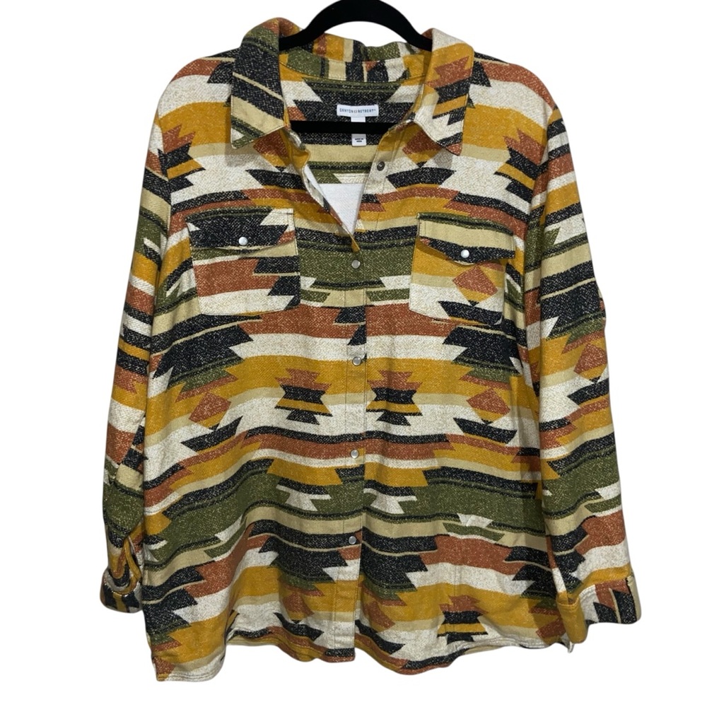 Canyon Retreat Shirt Womens XL Southwestern Aztec Shacket Pearl Snap Pockets QVC